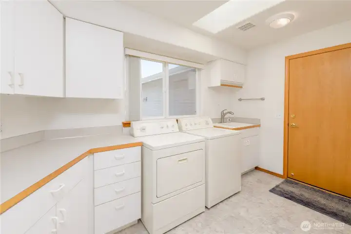 Laundry off kitchen with storage, utility sink and 1/2 bath. Laundry off kitchen with storage, utility sink and 1/2 bath.