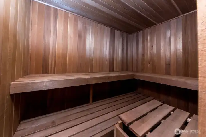 Beautiful cedar sauna that easily seats 6 provides a spa experience right at home!