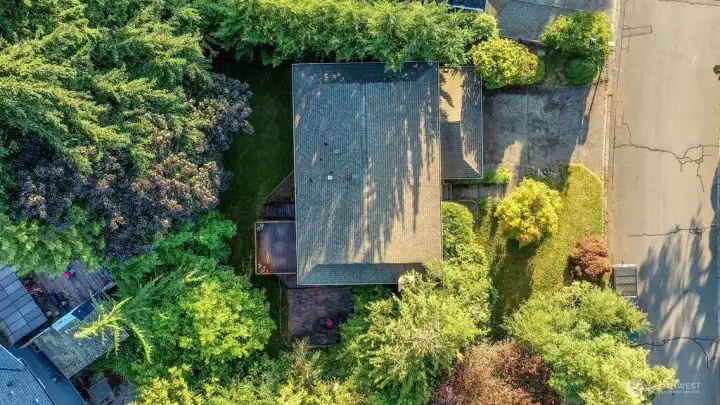 Surrounded by mature evergreen landscaping, cherry trees, and grape vines, the home's highlight is a beautiful, private backyard complete with a cedar deck, brick patio and line of statuesque trees providing total privacy.