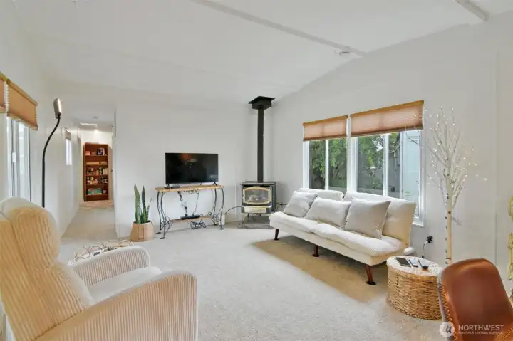 Bright and open home with cozy wood burning stove for these upcoming chilly nights. Bright and open home with cozy wood burning stove for these upcoming chilly nights.