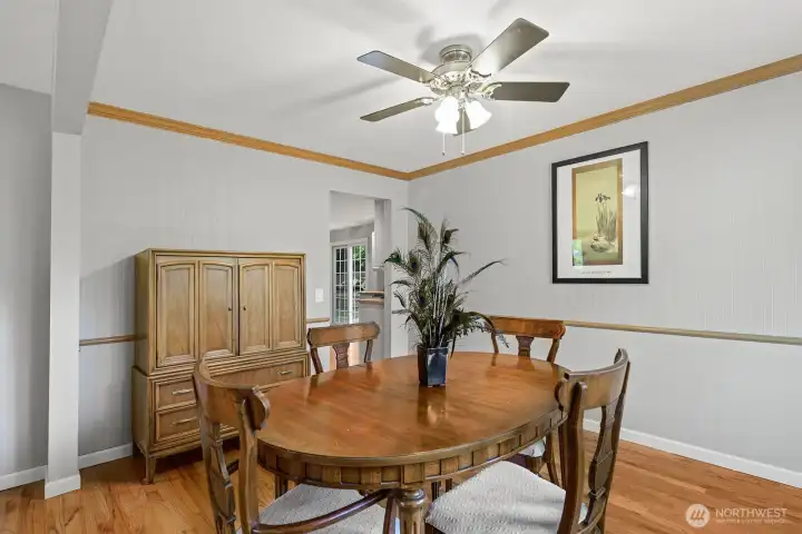 Formal dining room with lovely finishes and trim