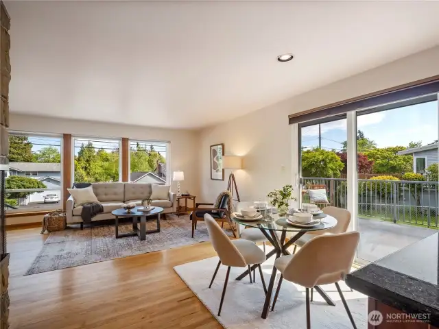 Refinished hardwoods throughout the living & dining rooms plus floor to ceiling windows letting the natural light pour in.