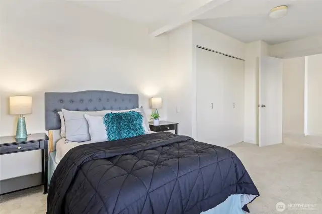 Spacious lower level bedroom.