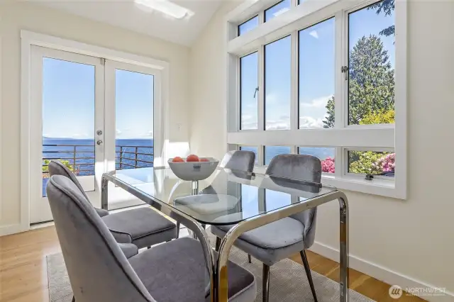 The breakfast room leads to a private deck.