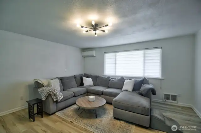 Ductless mini split in living room for year round comfort