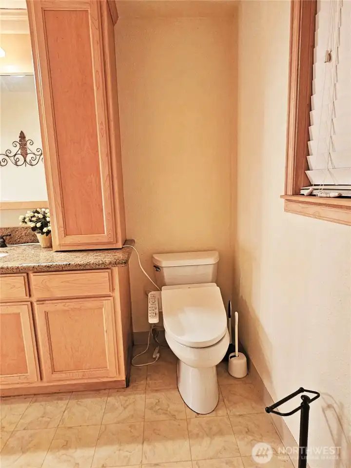 Newly installed bidet in the hallway bathroom.