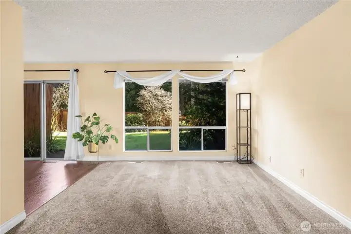 The living room is teeming with natural light throughout the morning and early afternoon.