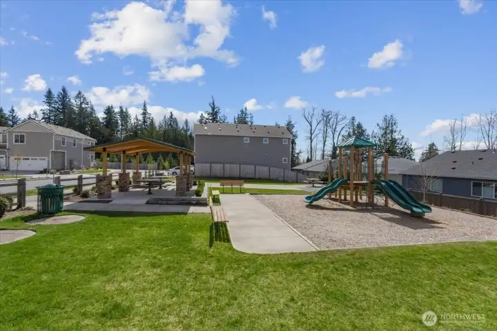 Th neighborhood park is located right at the end of the street