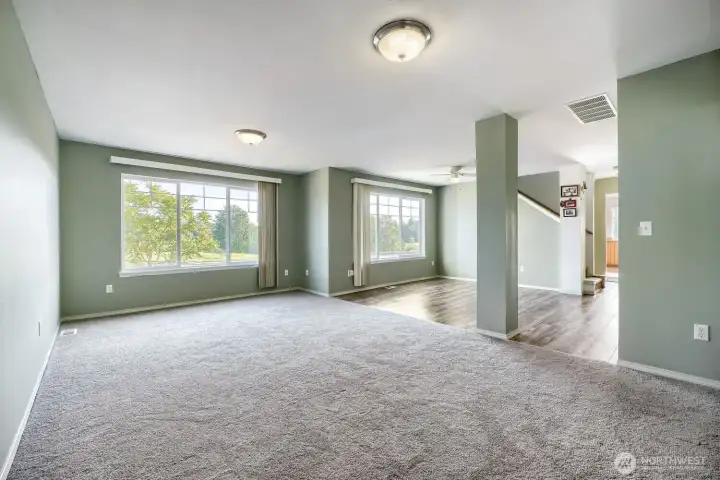 Upper level living and dining space. Brand new carpet in the living room!