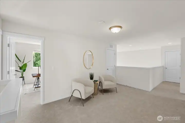 Upstairs, the loft offers a great flex space