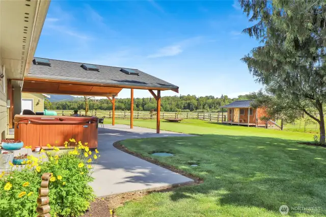 The backyard comes complete with a private hot tub