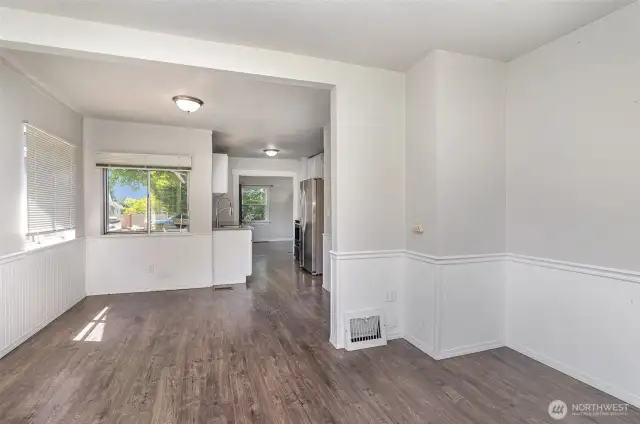 Another view of the dining and office space.
