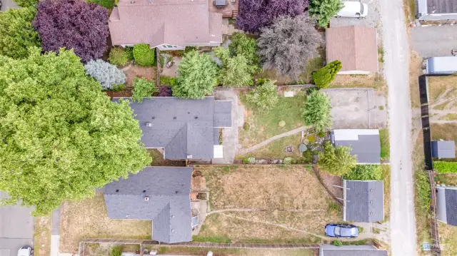Another aerial view, showing alley access to the detached garage.