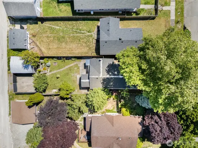 Another aerial view, showing alley access to the detached garage.
