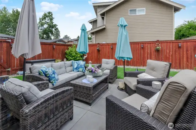 This space is massive to accommodate all these outdoor conversation areas!