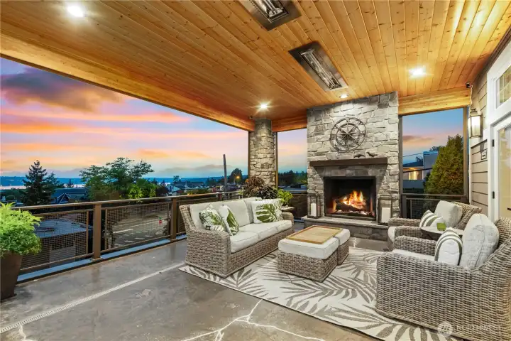 Gas Fireplace, In ceiling heaters to keep you warm as you enjoy the view