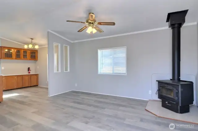 Living room with wood stove