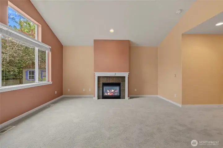 Living room/great room with gas fireplace