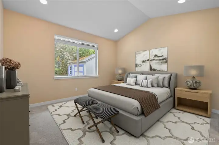 Virtually staged primary bedroom