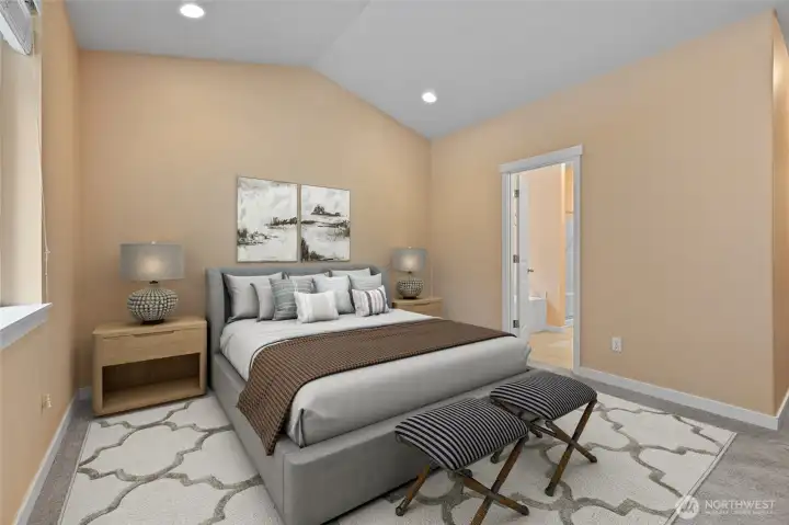 Virtually staged primary bedroom