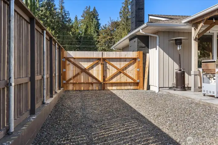 0.37 acre property with private and fully fenced yard. Double gate perfect for secure RV and boat parking.