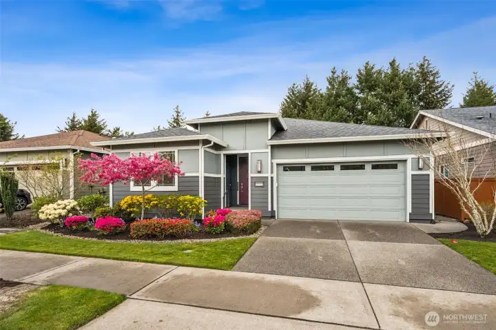 The pop of color against this beautifully colored homes is bound to make you smile and feel good when you come home.