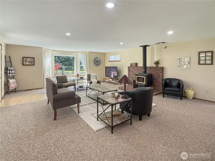 Livingroom with cozy wood burning stove.
