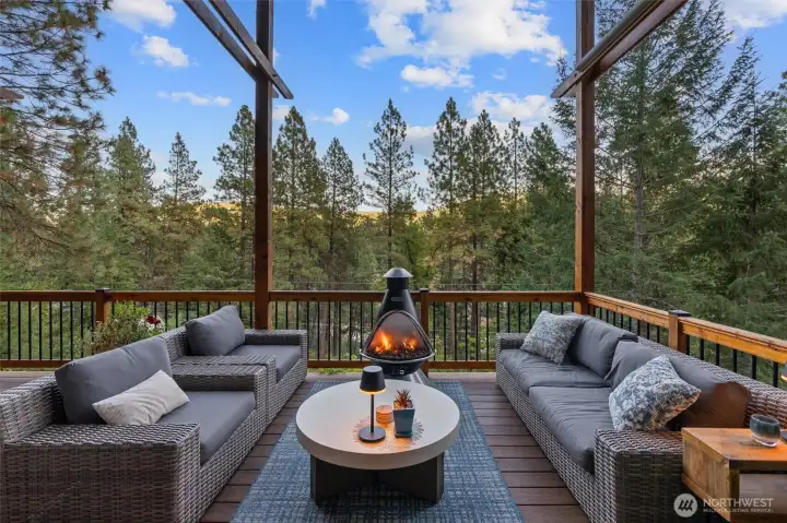 Upper Deck     Deck boards & railings strengthened   Custom decorative screen   Coolaroo outdoor blind to screen midday sun & night time projector screen   Fire table & gas tank cover plus waterproof cover with 4 x Polywood chairs & cushions    KitchenAid built in BBQ   Philips Hue Appear outdoor light fittings