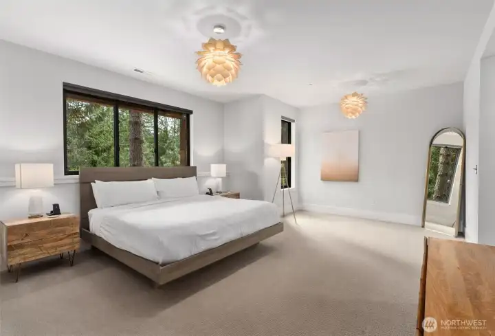 Downstairs Bedroom 2       55” Mounted TV with Smurf tube   Apple TV 4K   Philips Hue Gradient Light strip behind TV   Closet shelving in both closets   2 x light fittings   Hunter Douglas Duette Architella 1 1/4'' Pleat size, Room darkening fabric with smart   Power View Motorization & external satellite rechargeable battery.  Remote Control & app   supported.  PowerView® Automation   Deer artwork that covers electrical panels