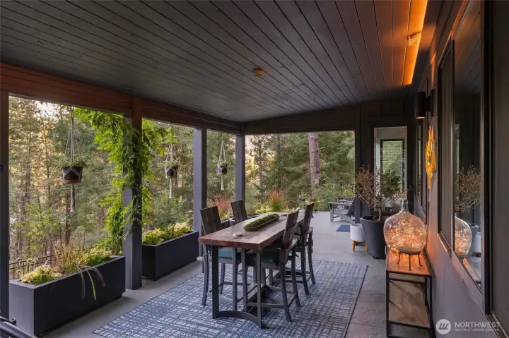 Custom live edge steps custom built to hot tub   Waterproofed ceiling from deck above incl small channel for drainage   Extra 6x6 support of upper deck - all supports cased & painted   Slats around hot tub for privacy & shelves   Butterfly decoration   Electrical outlets wired in   Smart Ceiling Fan including electrical wiring Haiku Outdoor Fan (bigassfans.com)   Planters & Irrigation   Floor painted with non-slip paint   Custom trellis outside for plants   Light strip at ceiling Philips Hue Outdoor Light strip with Tap Switch Accessory Smart   switches   Philips Hue Appear outdoor light fittings