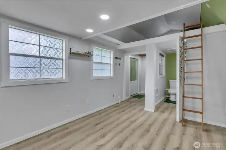 Loft with ladder access. Shed fully equipped with plumbing and electric.