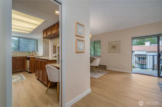 A look back into the kitchen and dining room.