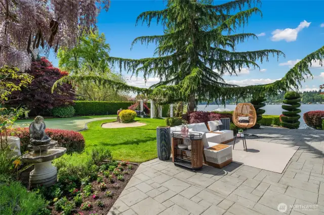 Beautiful ornate water fountains and mature landscaping throughout.