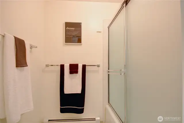 Shower area that can be closed off from main upper bathroom