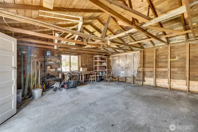 View of interior of 2-car garage.