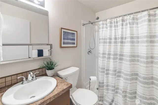 A 3/4 bath on the lower level.