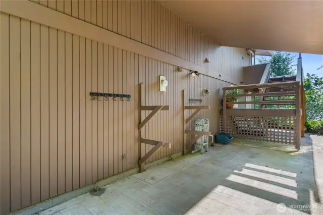 Another view of this covered outdoor space for Kayaks and outdoor gear.