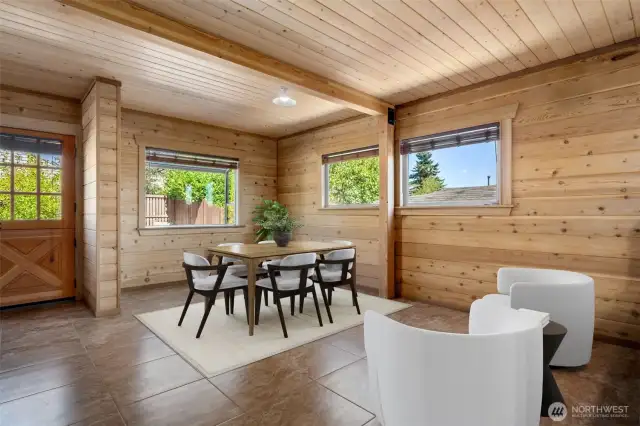 Large Dining area with seating area or add a larger table for big feasts! Door to nice outdoor deck in backyard right off the kitchen. Virtually staged to show you the possibilities!