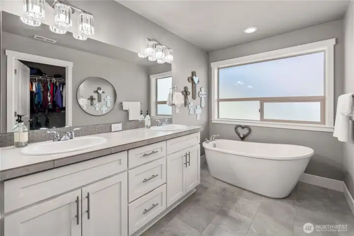 Primary bathroom with lg stand alone tub!