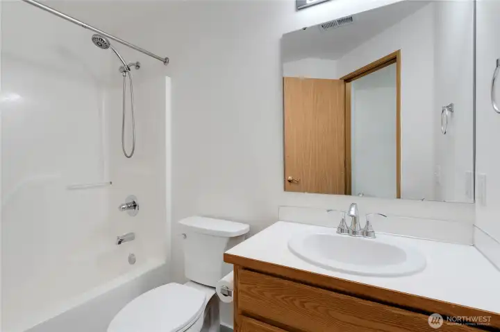 Secondary full bathroom with tub/shower combination and vanity.