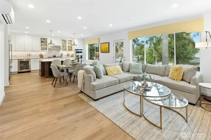 A light-filled great room with generous wall space ideal for art.