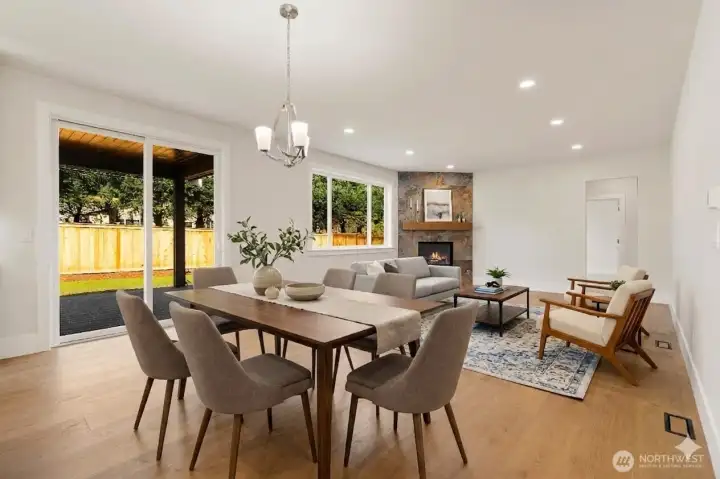 Virtually Staged Family Room with Dining Area