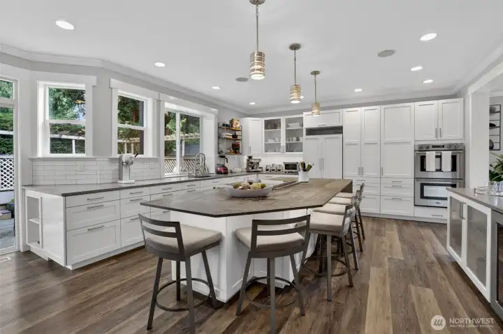 Center Island w/Seating & Storage + Wine Fridge