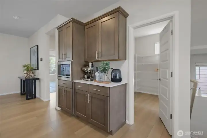 Coffee station and large walk-in pantry. Coffee station and large walk-in pantry.