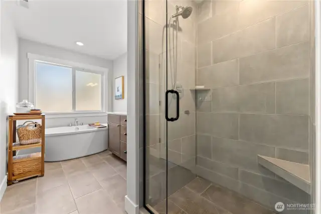 Spacious walk-in shower.