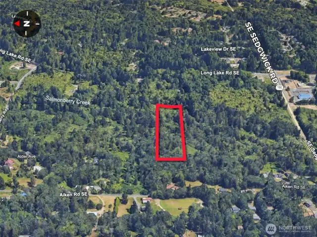 Overhead view with approximate boundaries in red.