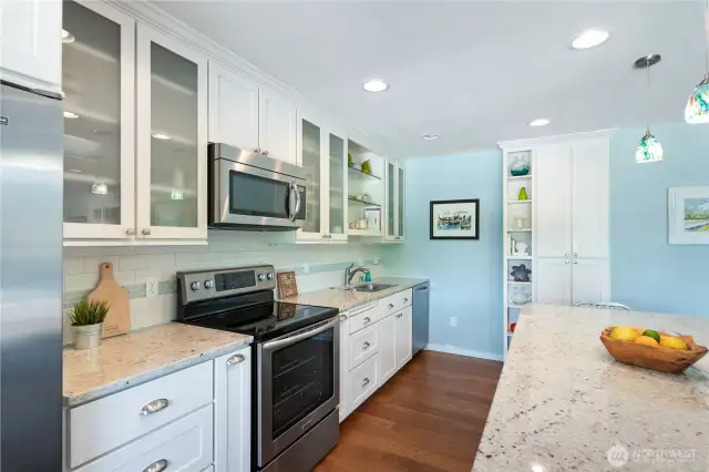 Beautiful Built ~Ins and under counter lighting, soft pull drawers