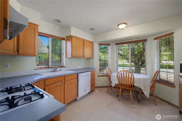 The kitchen is open and bright!