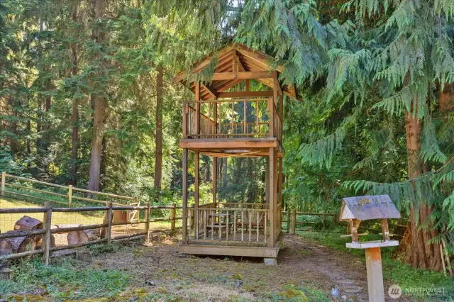 A fun tree house with 2 levels to create the ultimate backyard memories in.