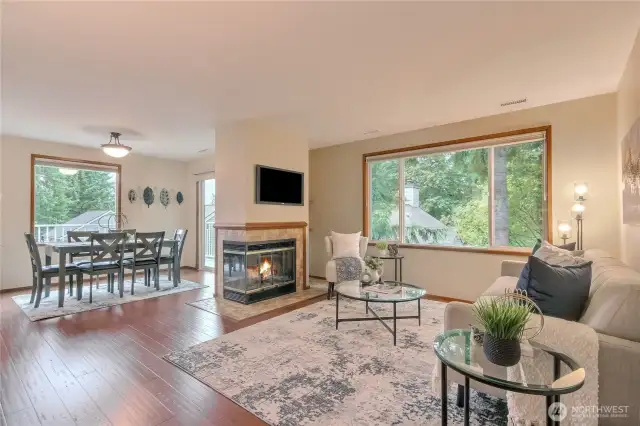 View Living/Dining areas with large new windows. Interior repainted in 2021.